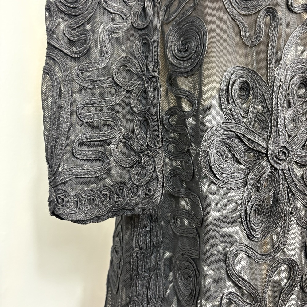 Cache Y2K Black Soutache Mesh Duster Cardigan Lace Sheer Button Front M Gothic - Picture 6 of 11
